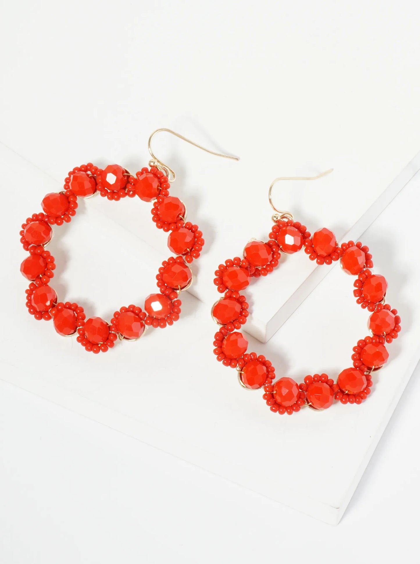 Faceted Glass Beaded Round Dangle Drop Earrings