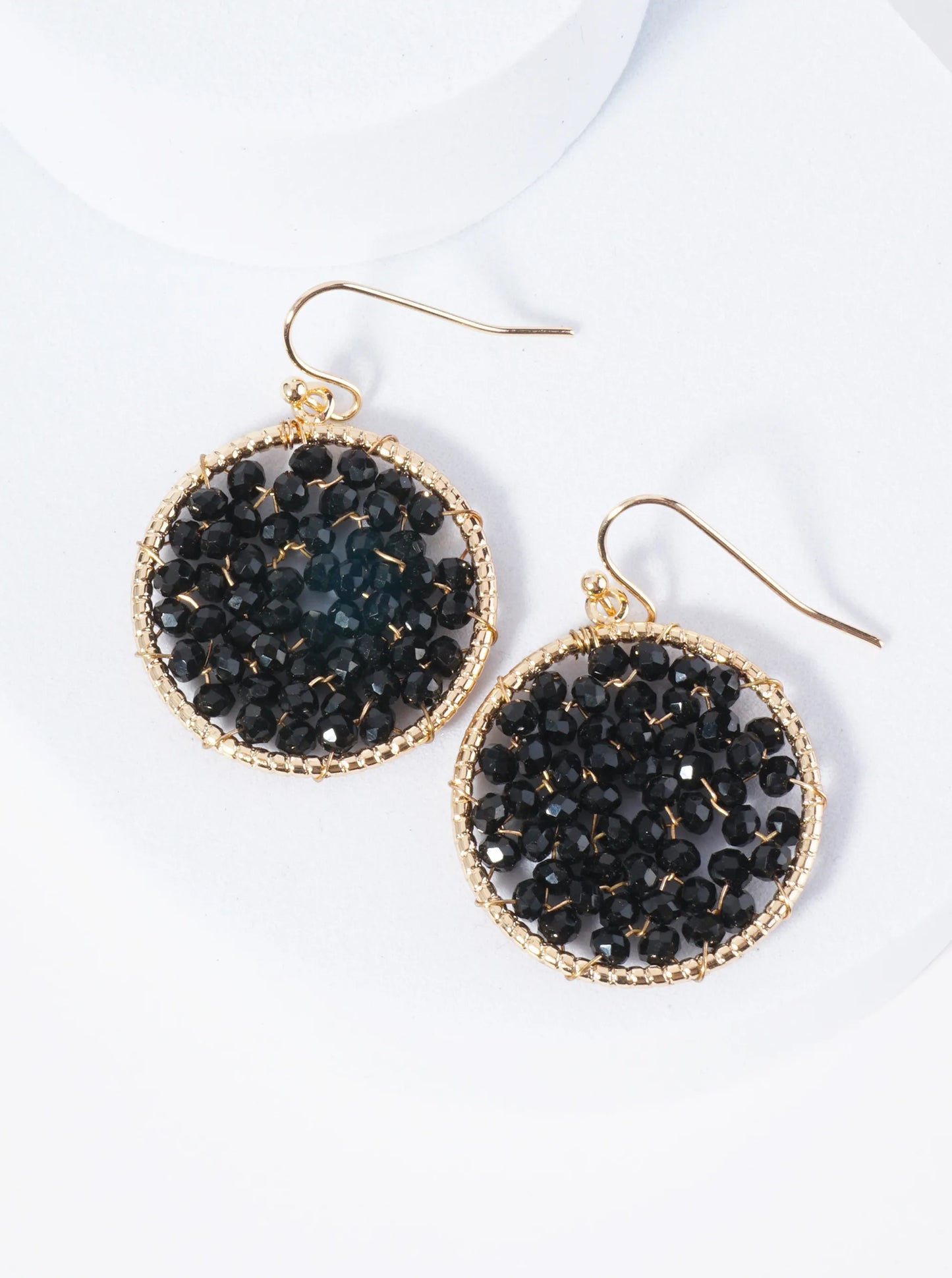 Faceted Glass Beads Wire Wrapped 1 Inch Circle Dangle Earrings