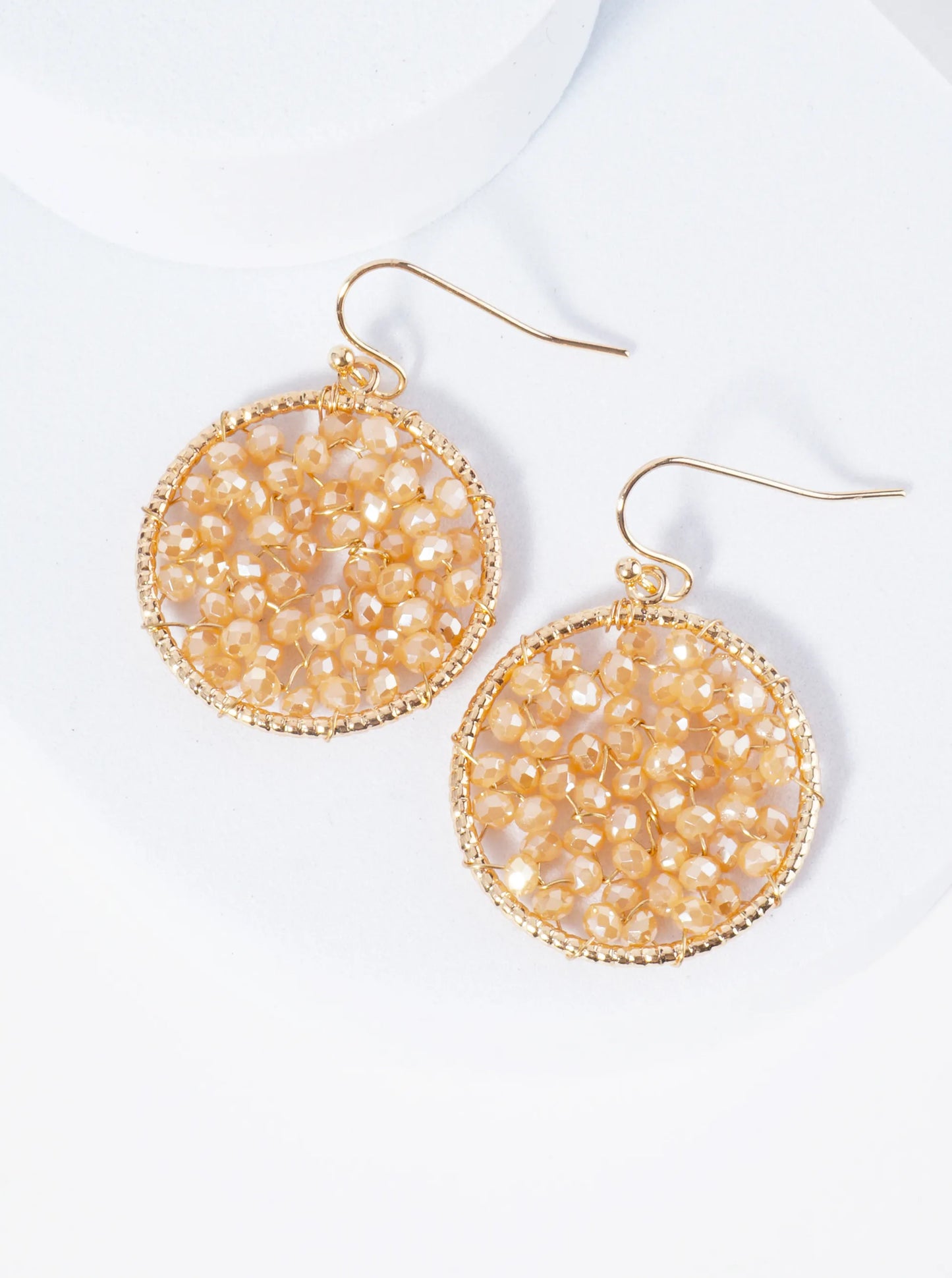 Faceted Glass Beads Wire Wrapped 1 Inch Circle Dangle Earrings
