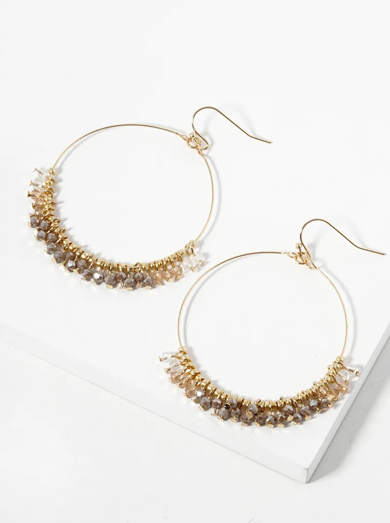 Faceted Glass Beads Wire Wrapped Circle Dangle Drop Earrings