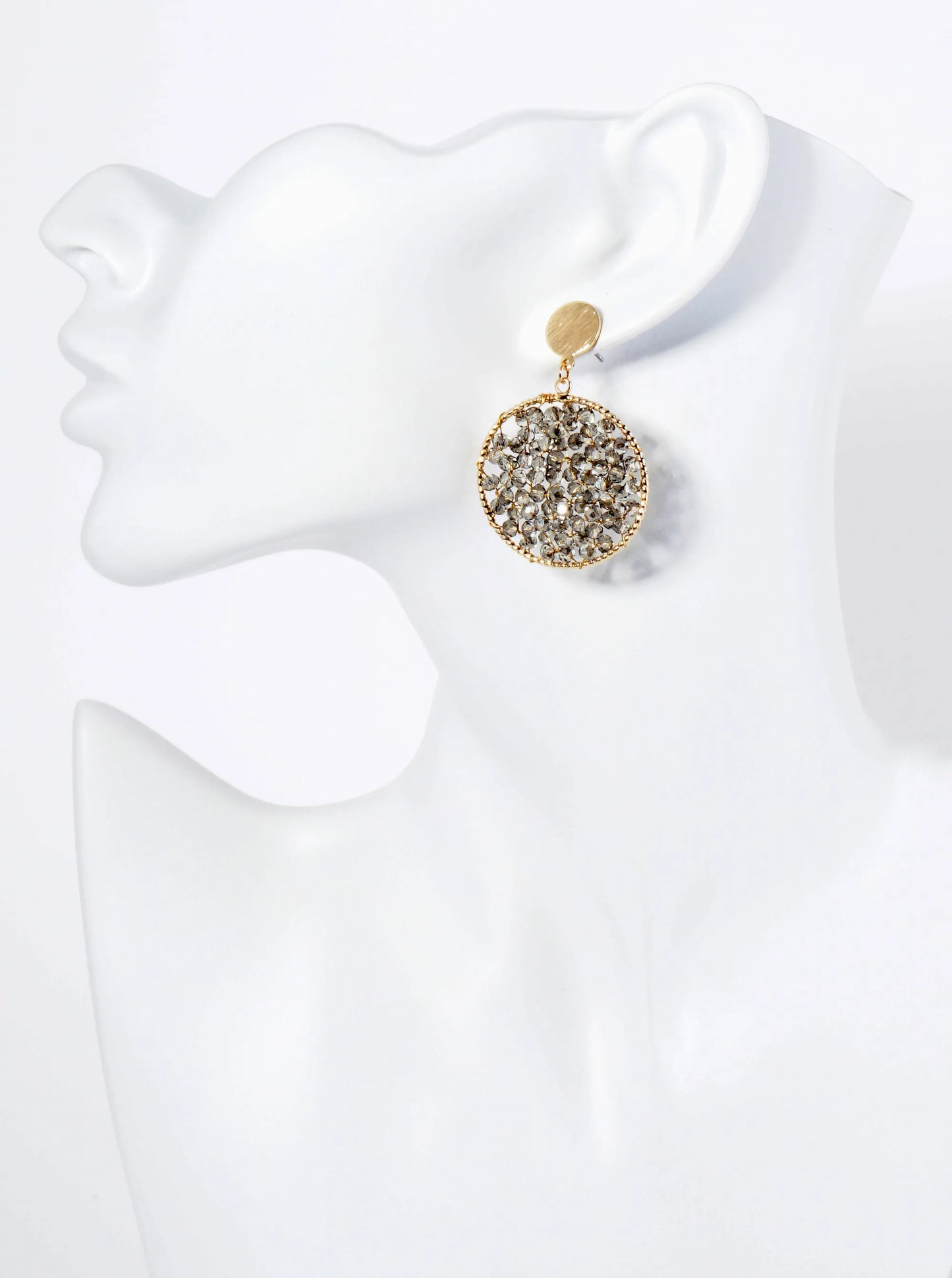 Faceted Glass Beads Wire Wrapped Circle Drop Post Earrings