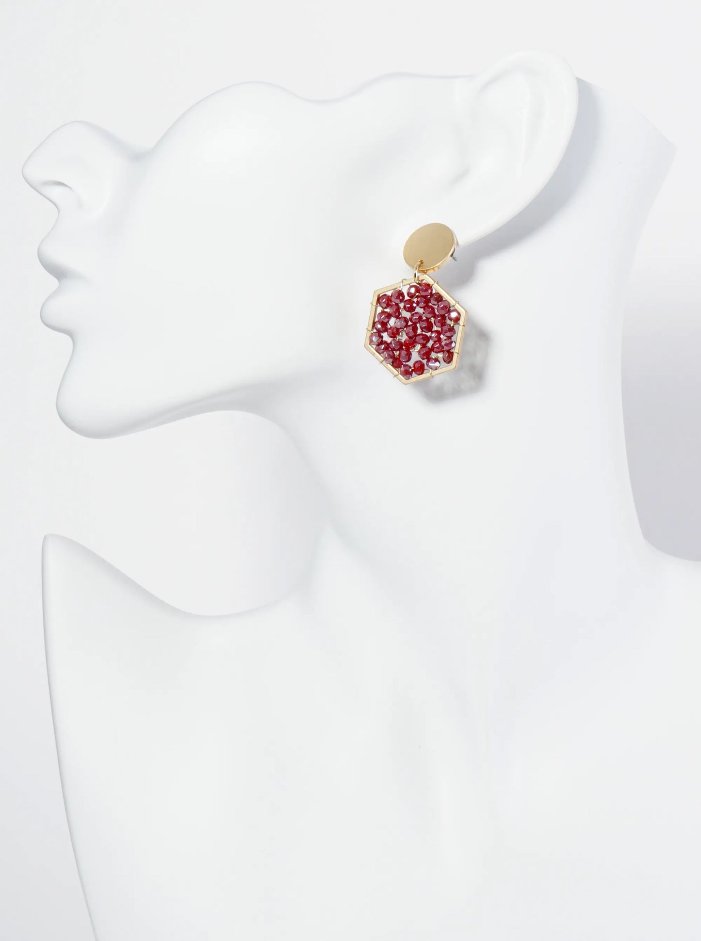 Faceted Glass Beads Wire Wrapped Hexagon Drop Dangle Post Earrings
