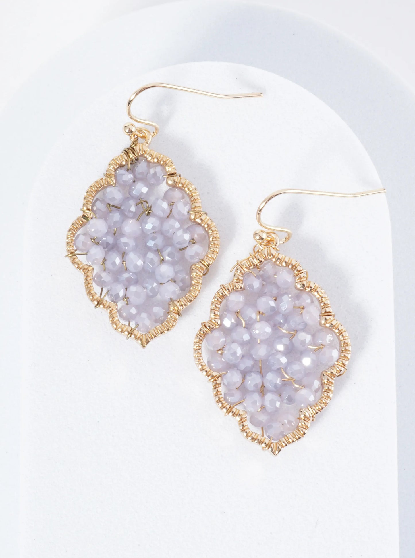 Faceted Glass Beads Wire Wrapped Moroccan Shape Dangle Earrings