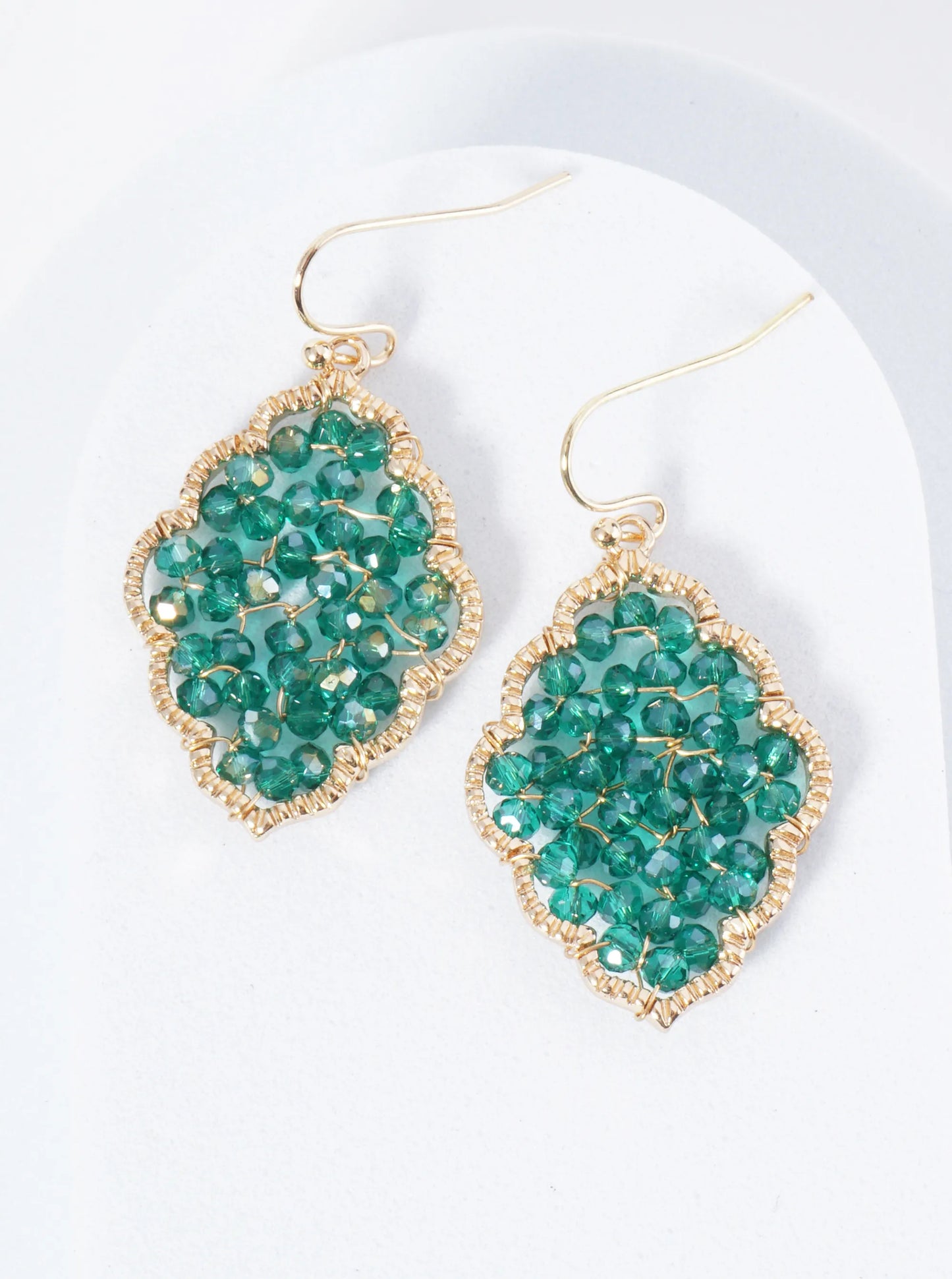 Faceted Glass Beads Wire Wrapped Moroccan Shape Dangle Earrings