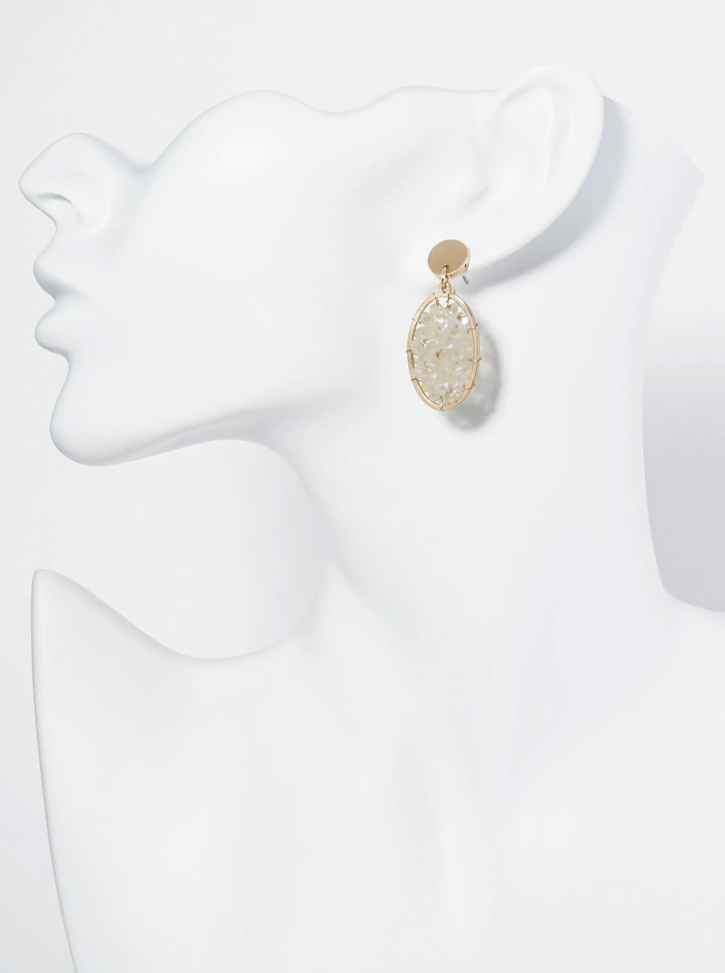 Faceted Glass Beads Wire Wrapped Oval Drop Dangle Post Earrings