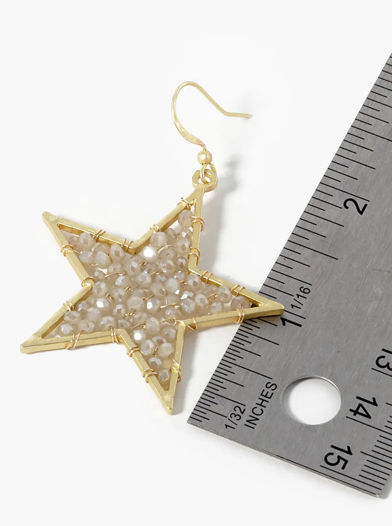Faceted Glass Beads Wire Wrapped Star Drop Earrings