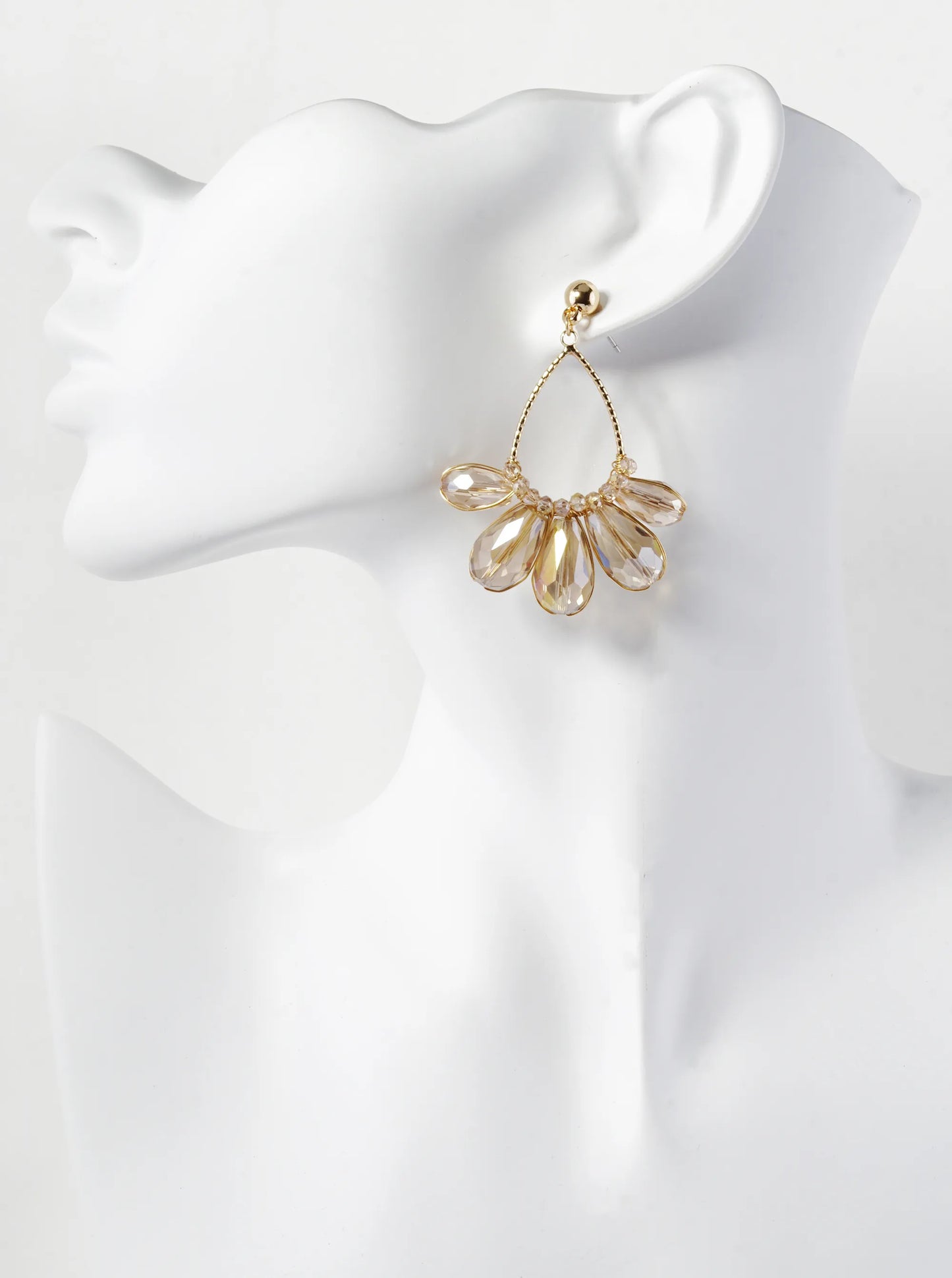 Faceted Glass Beads Wire Wrapped Textured Teardrop Dangle Earrings