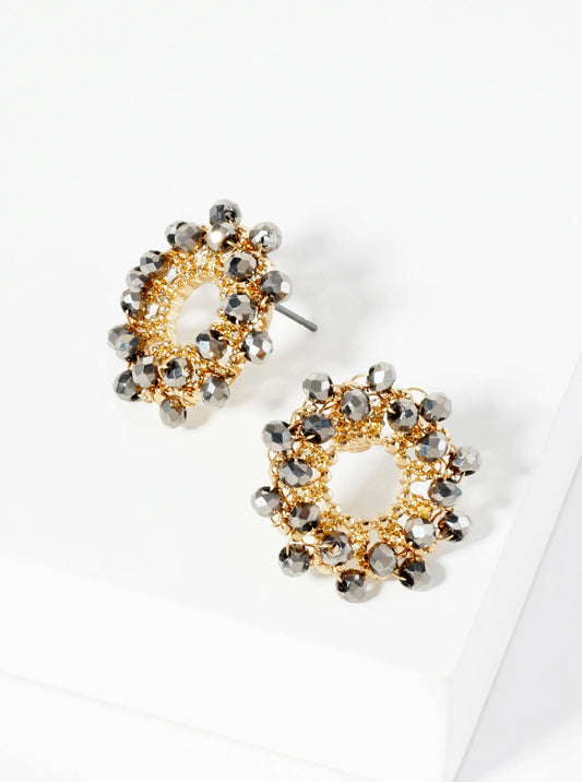 Faceted Glass Beads Wired Button Stud Earrings
