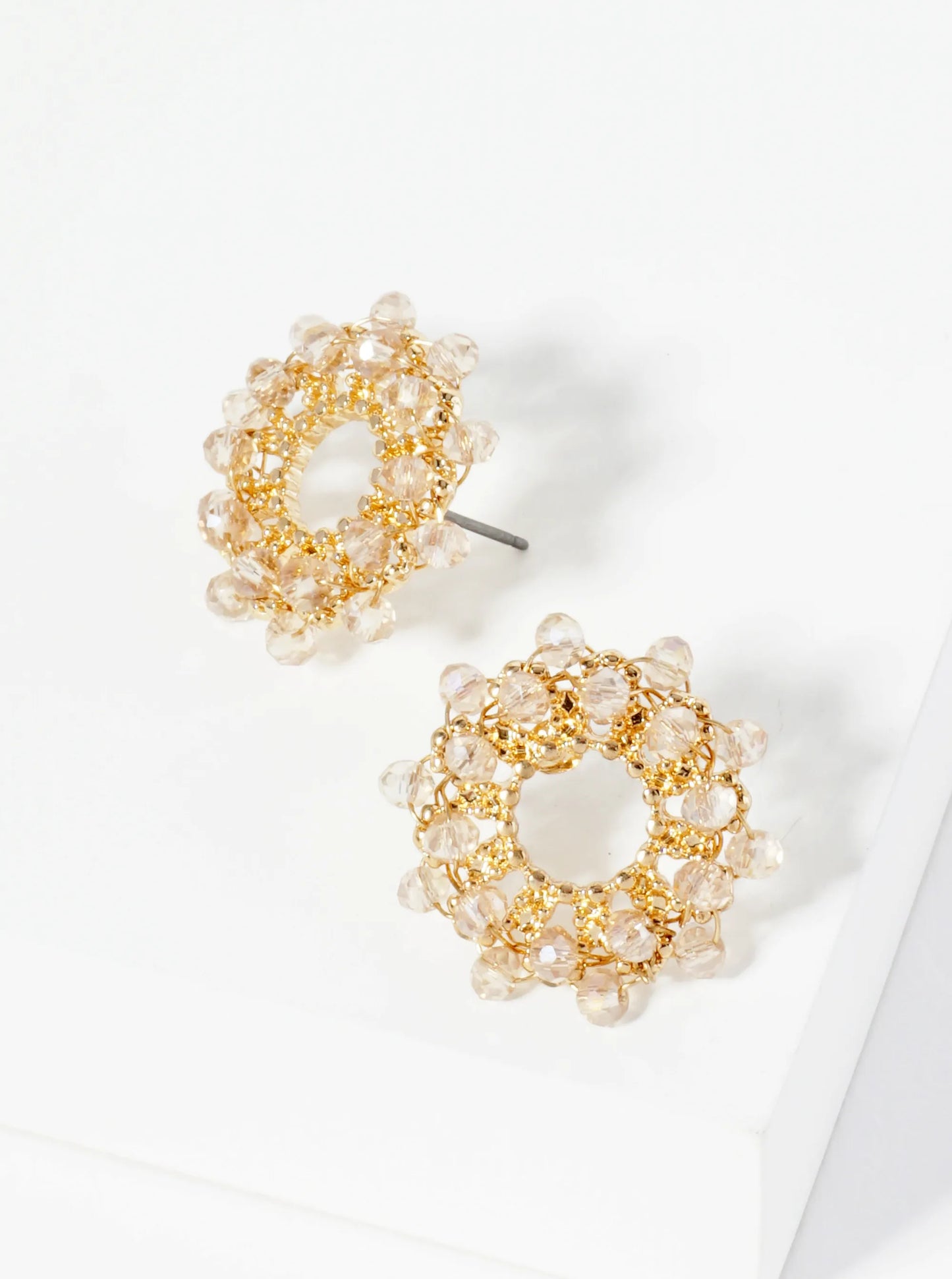Faceted Glass Beads Wired Button Stud Earrings