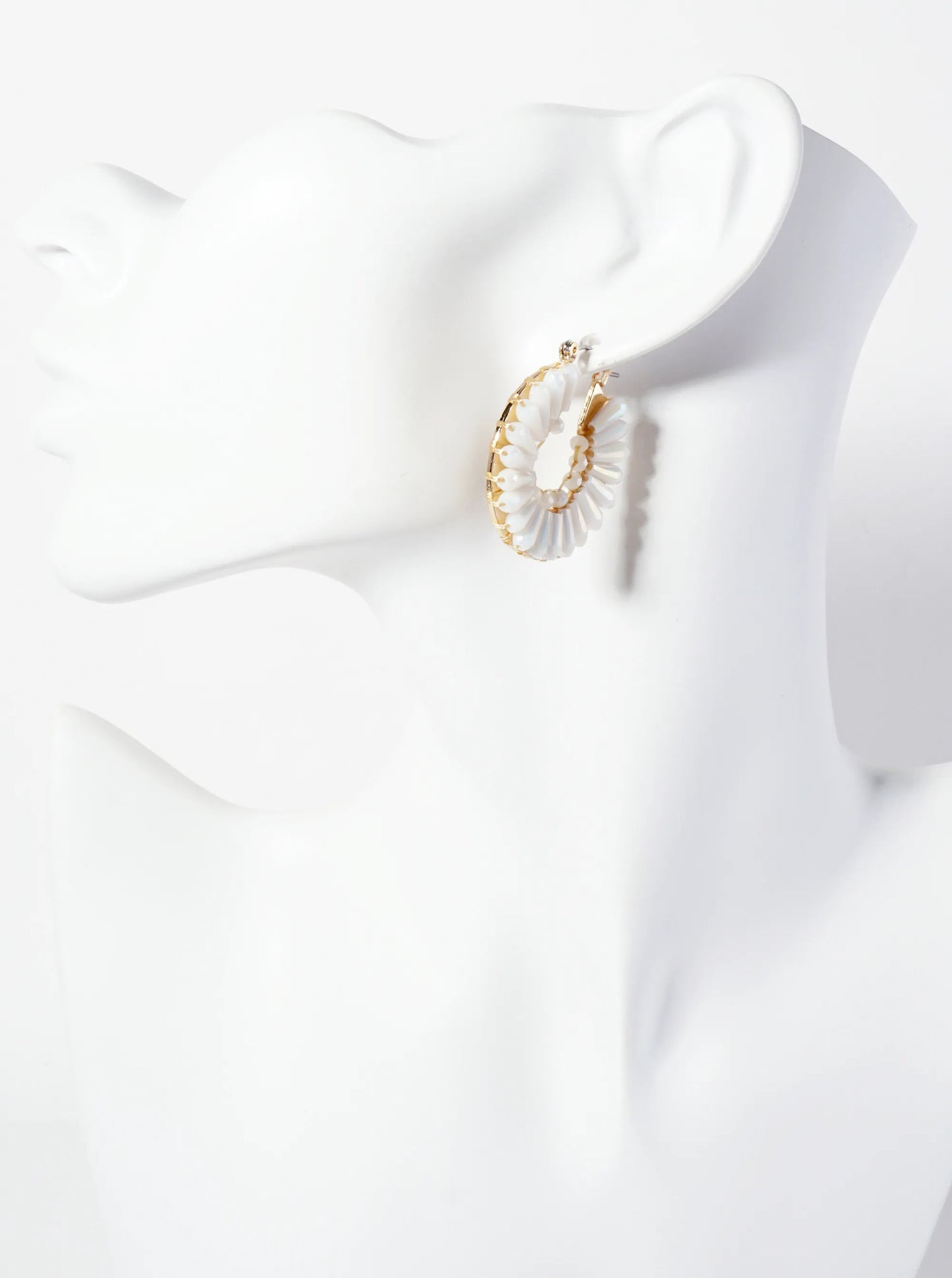 Faceted-Glass-Beads Wrapped 30mm Latch-Back Hoop Earrings