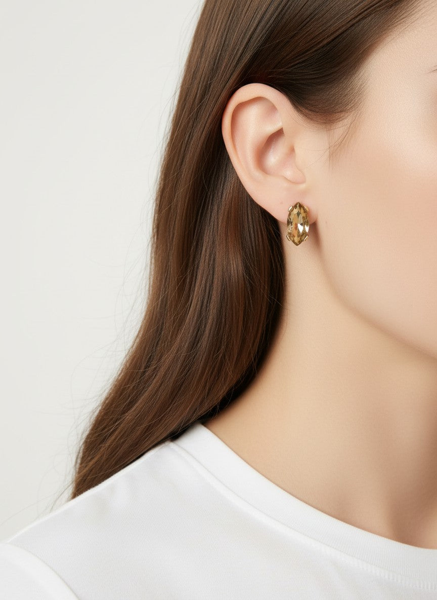 Faceted Marquise Glass Stud Earrings