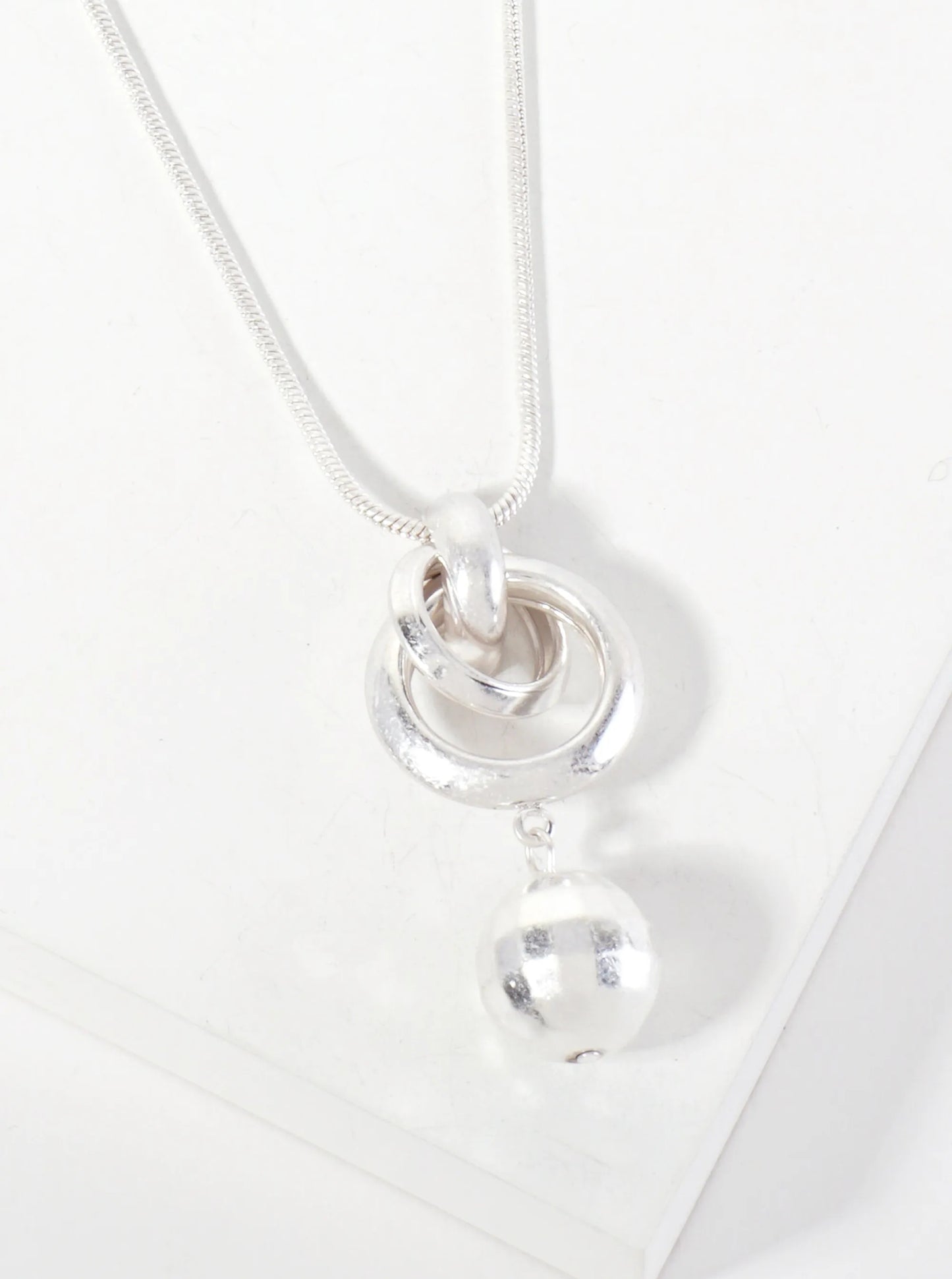 Faceted Metallic Ball Drop Pendant 18-inch Snake-Chain Necklace