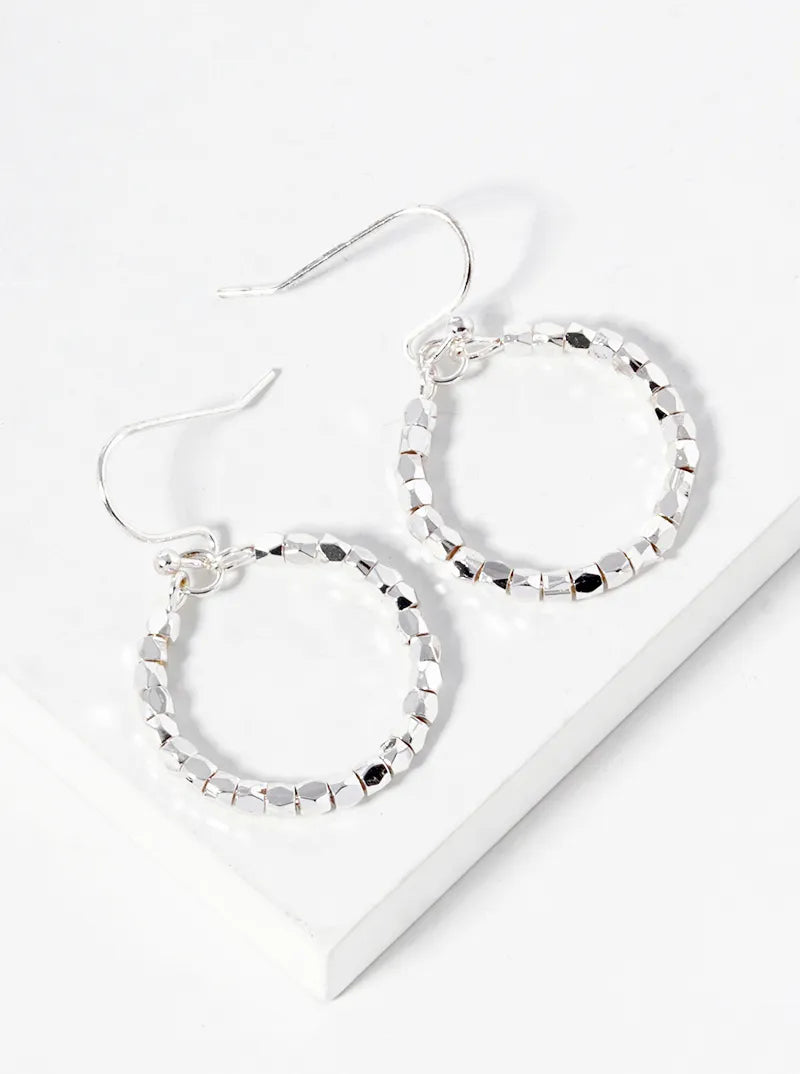 Faceted Metallic Beaded Dainty Circle Drop Earrings