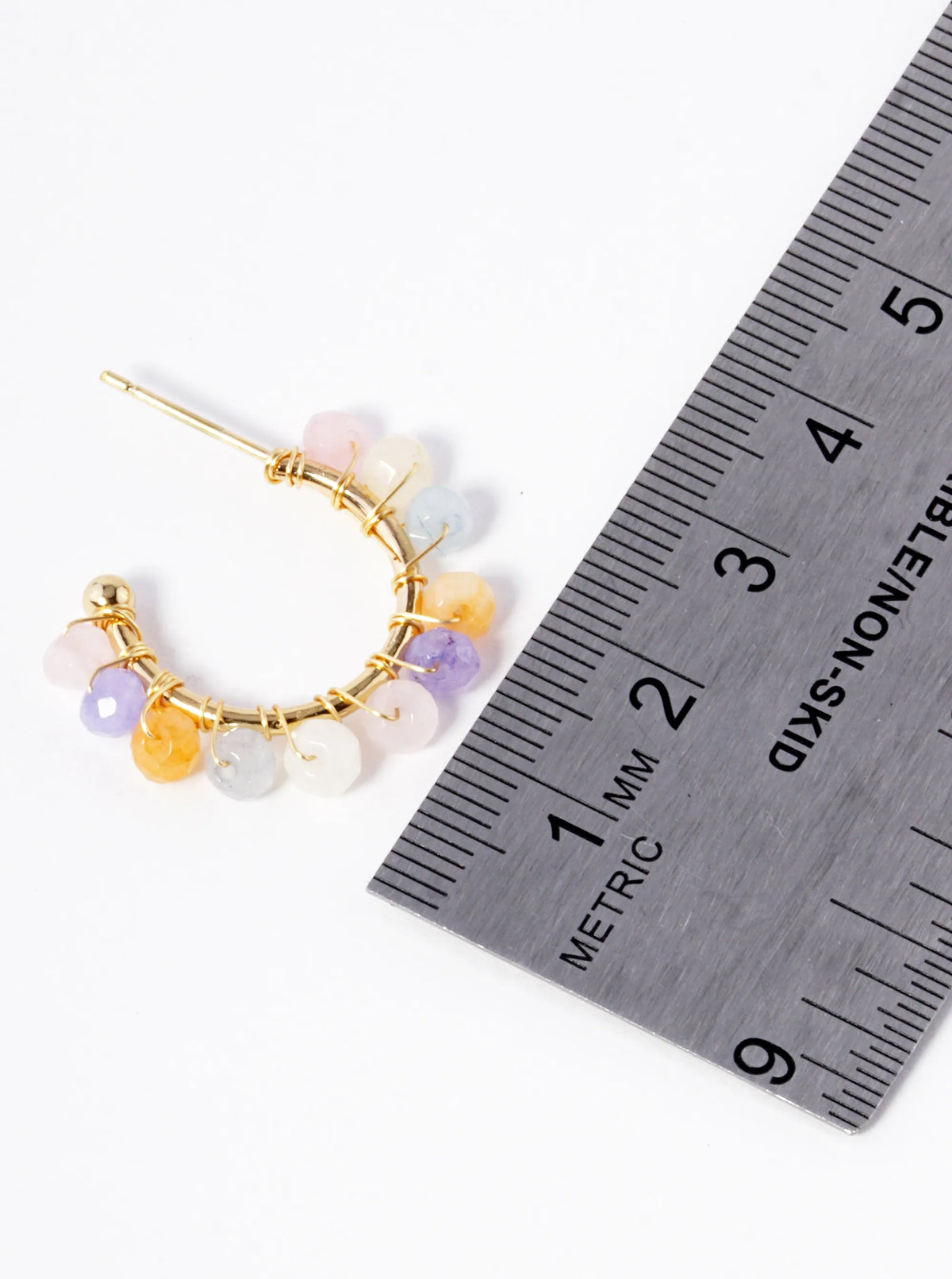 Faceted Semi-Precious Beads Wire Wrapped 15mm Hoop Earrings