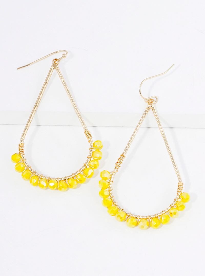 Faceted Glass Bead Wire Wrapped Teardrop Dangle Earrings