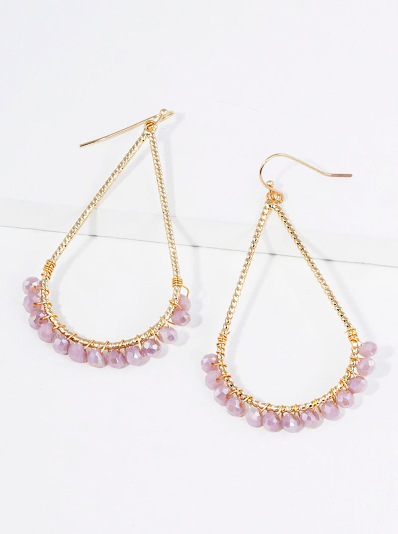 Faceted Glass Bead Wire Wrapped Teardrop Dangle Earrings