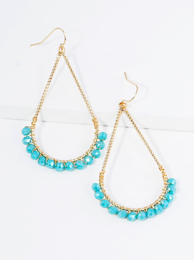 Faceted Glass Bead Wire Wrapped Teardrop Dangle Earrings