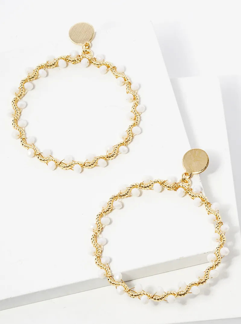 Faceted Glass Bead Wired Wrapped Circle Dangld Drop Earrings