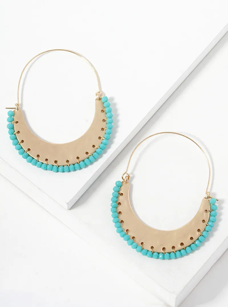 Faceted Glass Bead Wrapped Crescent Statement Earrings