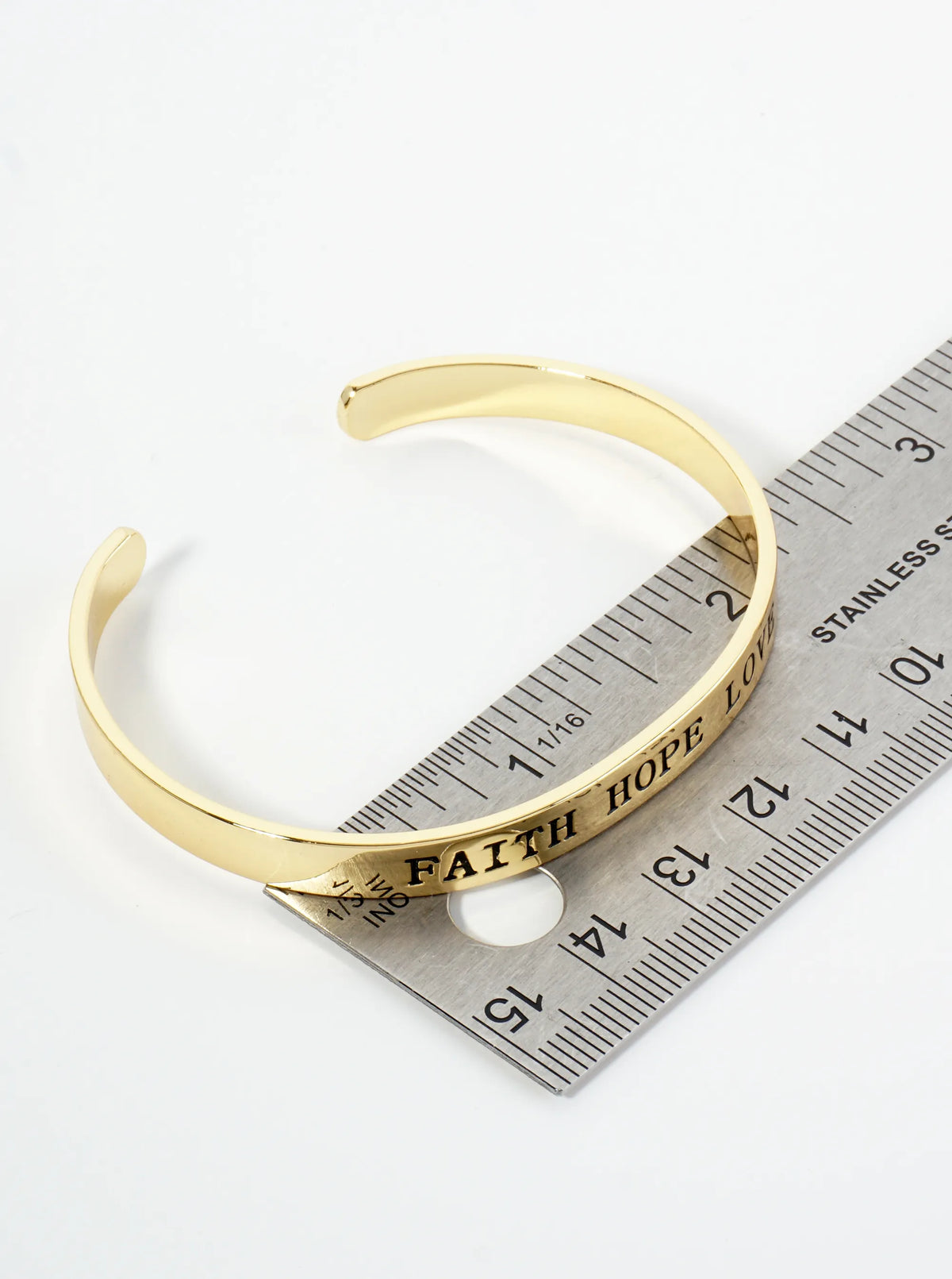 Faith Hope Love Engraved 18K Gold Dipped Open Cuff Bangle Bracelet