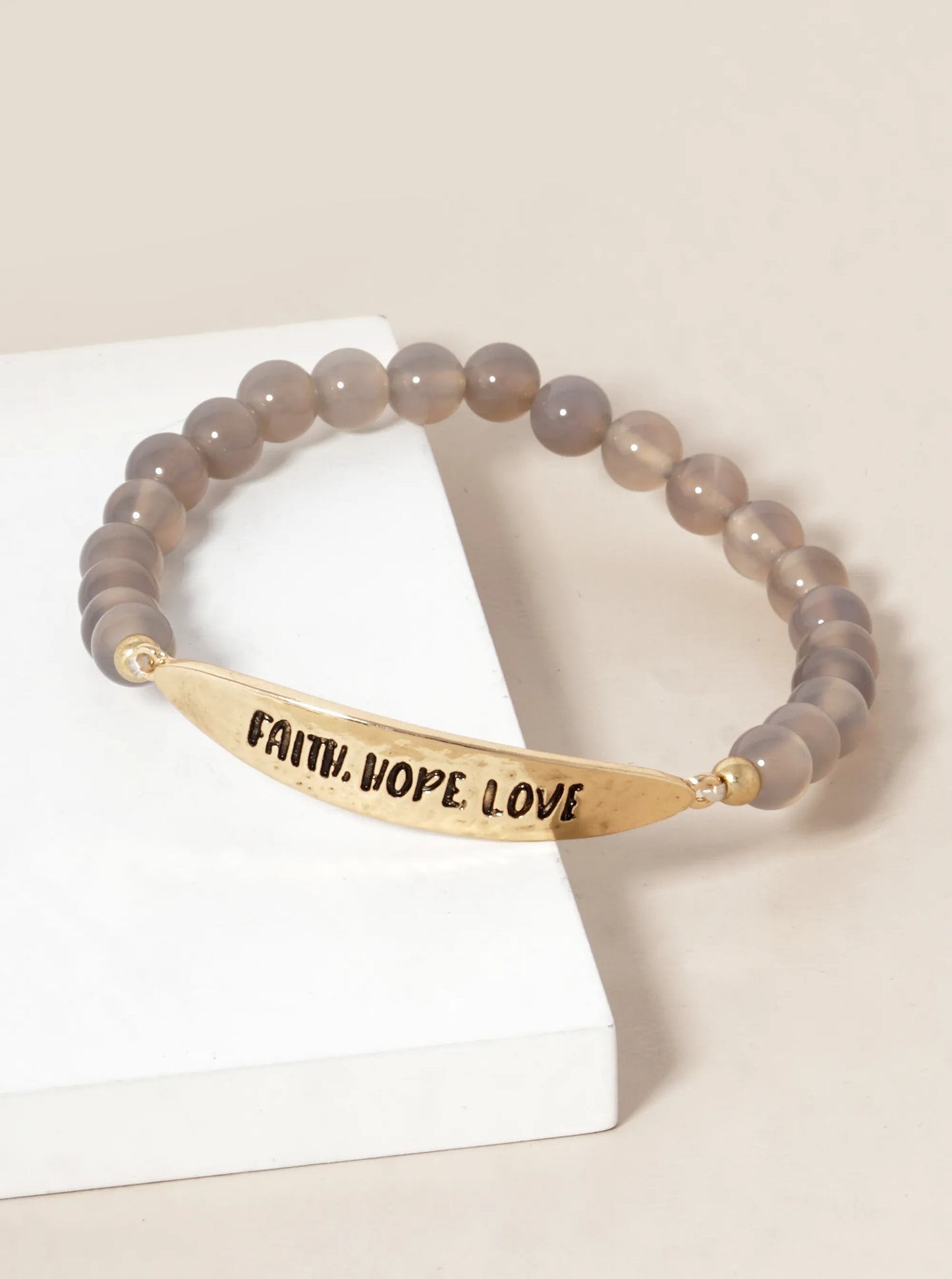 Faith Hope Love Engraved 6mm Semi-Precious Stone Stretch Bracelet