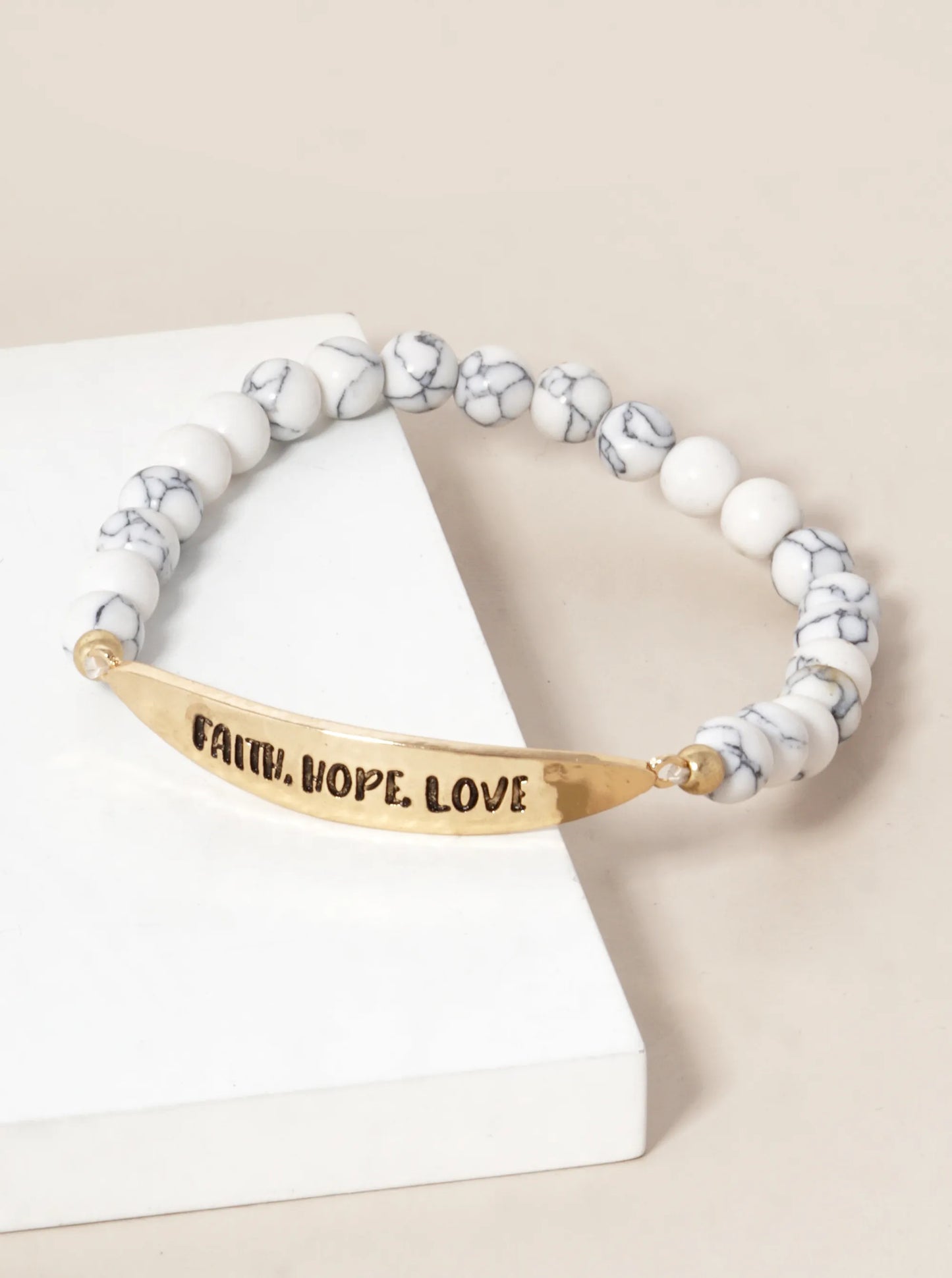 Faith Hope Love Engraved 6mm Semi-Precious Stone Stretch Bracelet