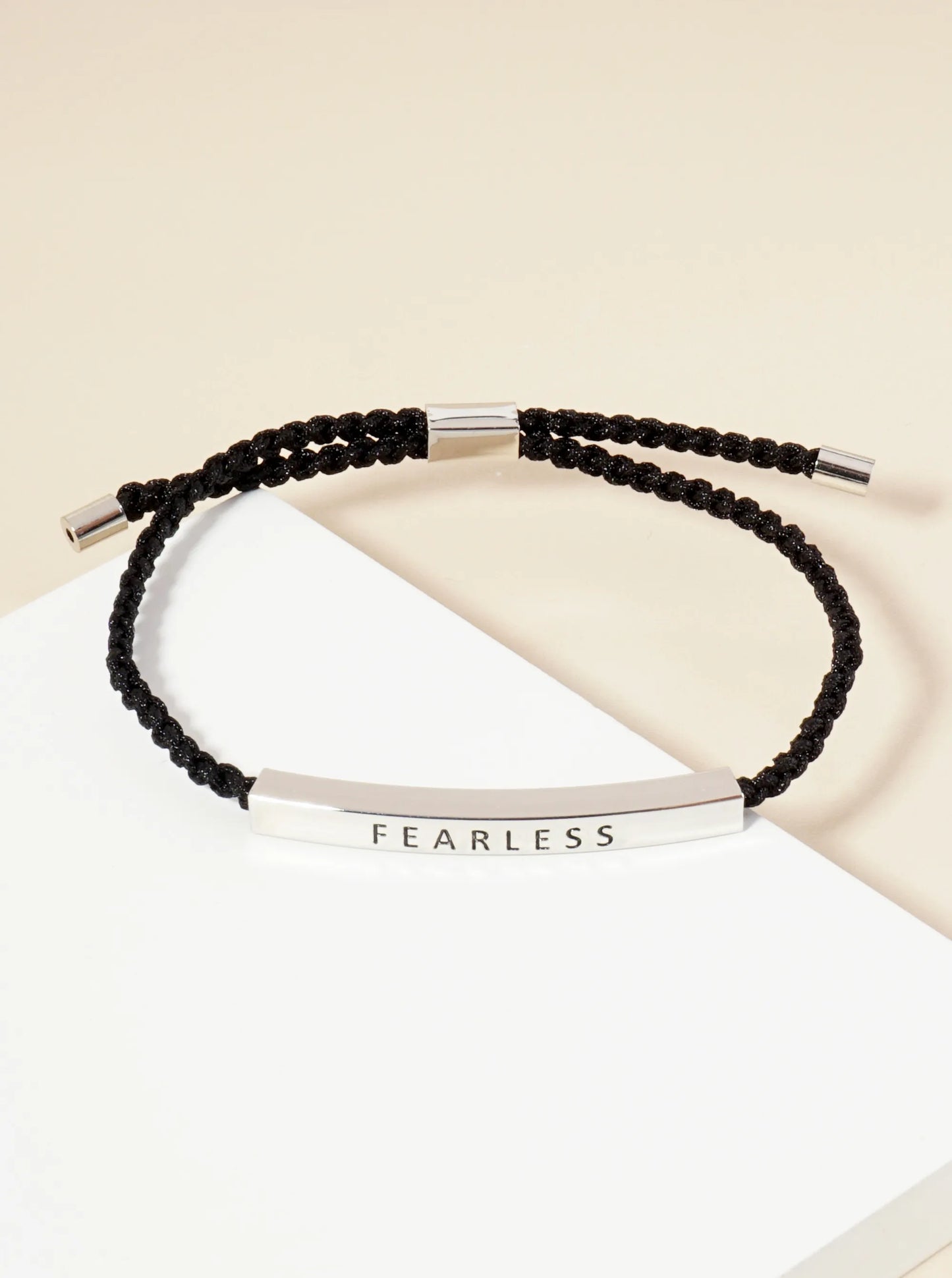 Fearless Engraved 18K Gold Dipped Curved Brass Tube Bar Adjustable Pull Tie Bracelet