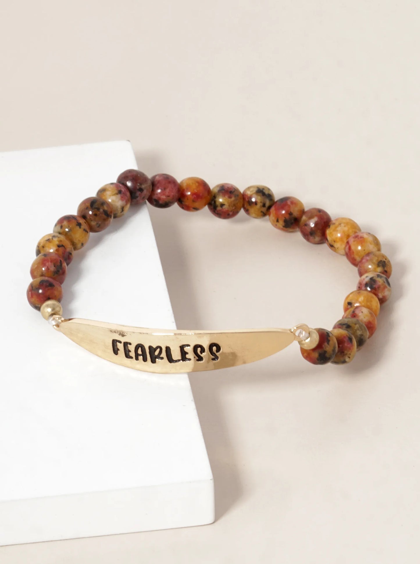 Fearless Engraved 6mm Semi-Precious Stone Stretch Bracelet