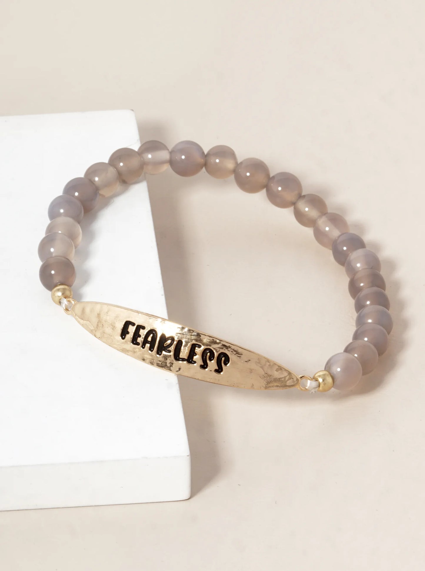 Fearless Engraved 6mm Semi-Precious Stone Stretch Bracelet