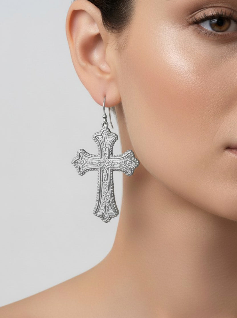 Filigree Cross Dangle Earrings