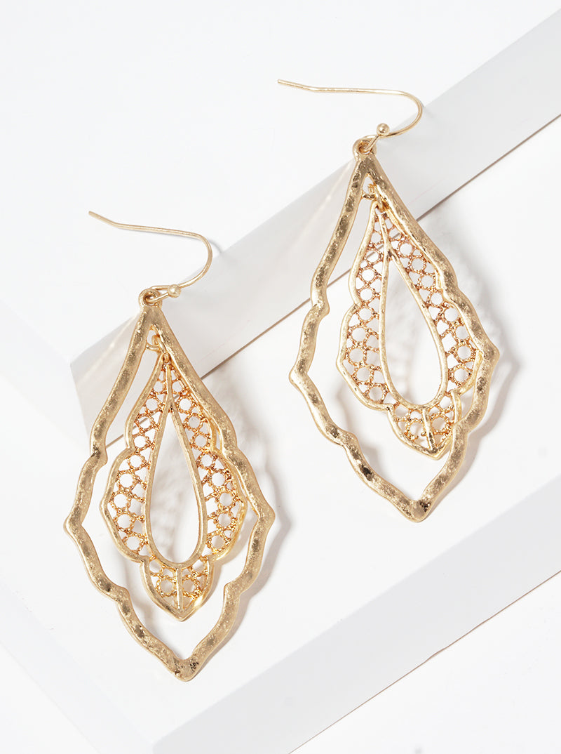 Filigree Ornate Shape Metal Drop Earrings