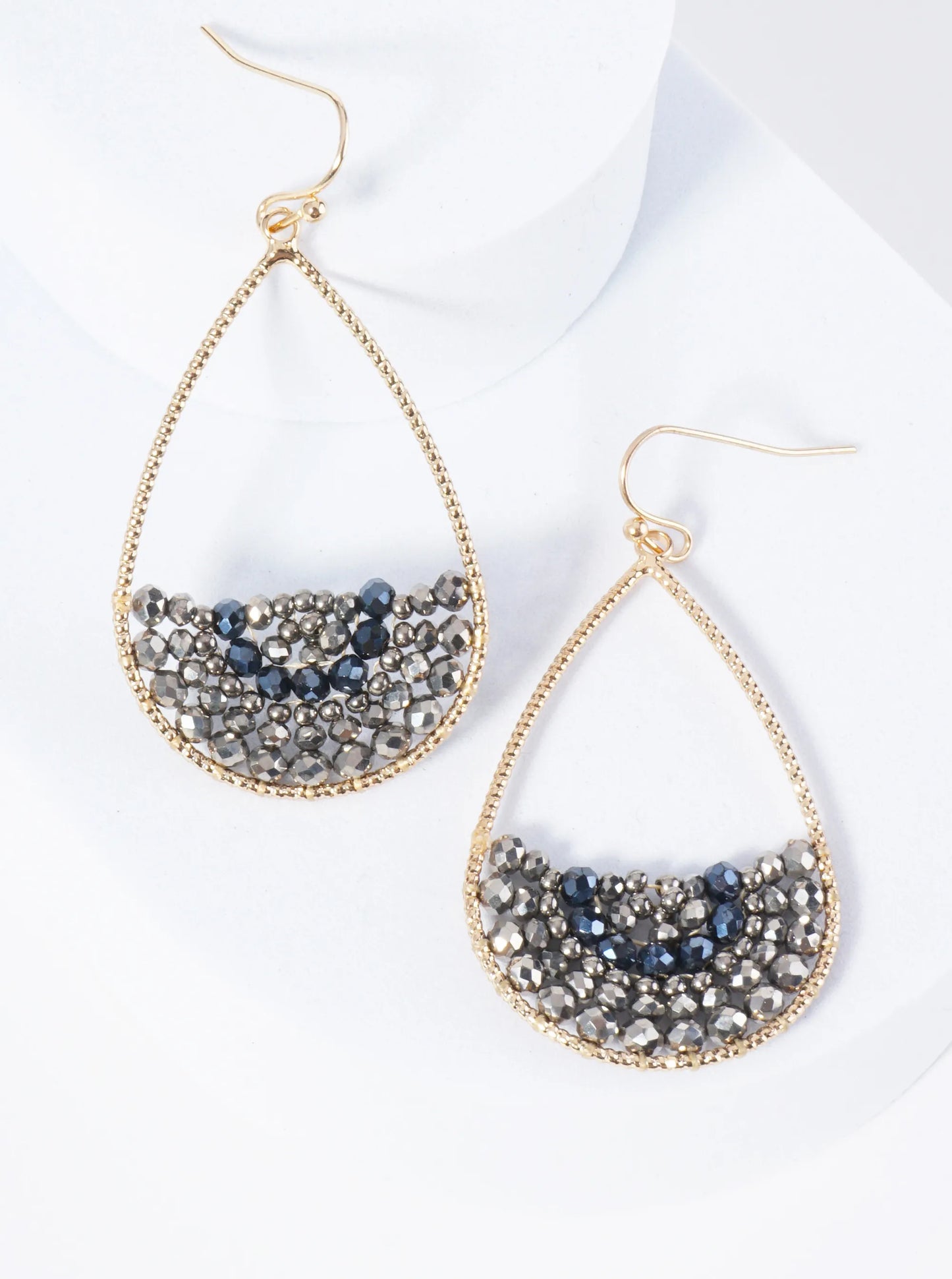Filled With Various Glass Beads Teardrop Dangle Earrings