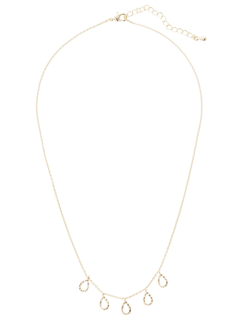 Five Hammered-Texture Cutout Teardrop Charms 18K-Gold-Dipped Necklace