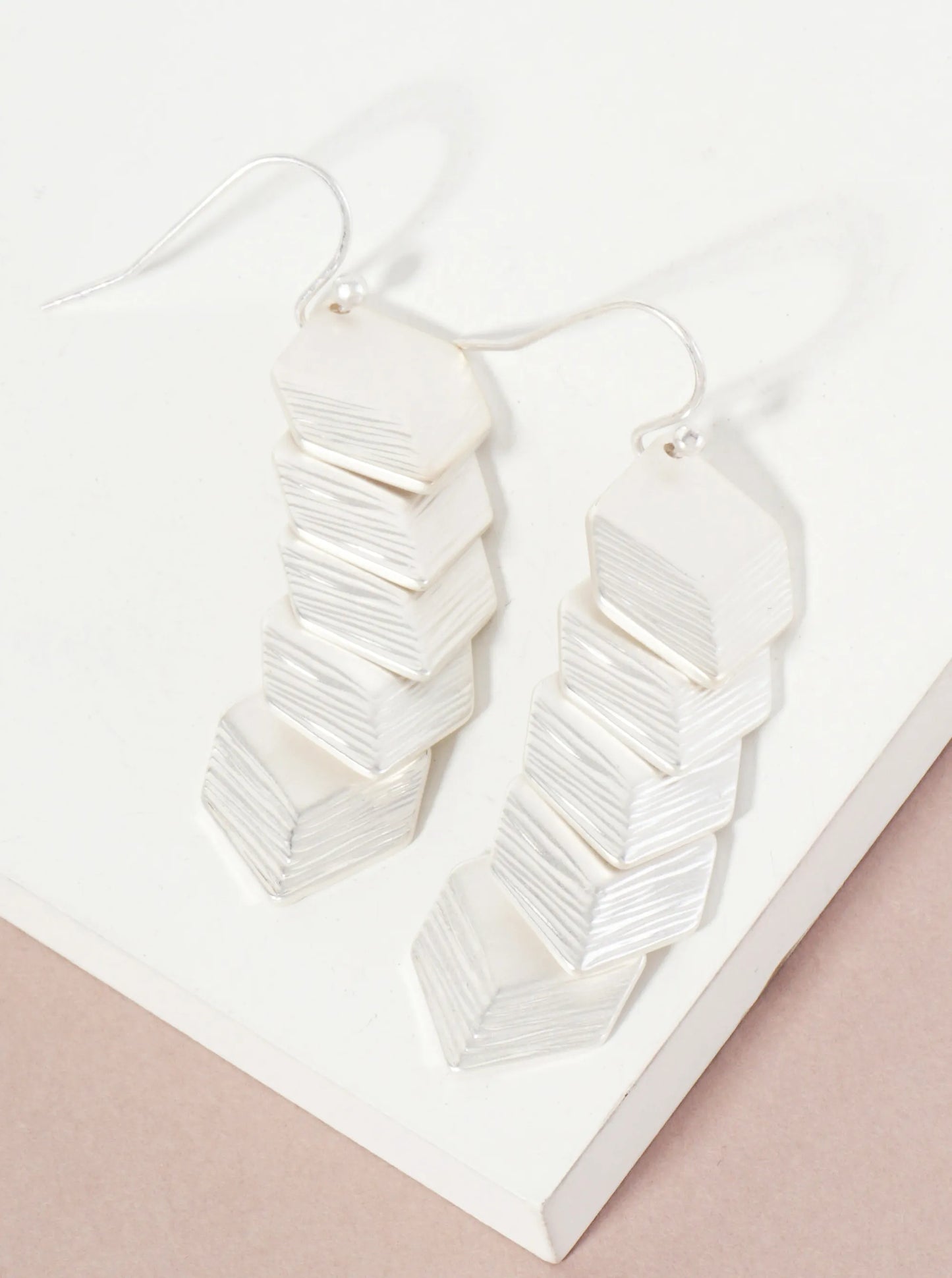 Five-Layer Brushed Hexagon Geometric Dangle Earrings