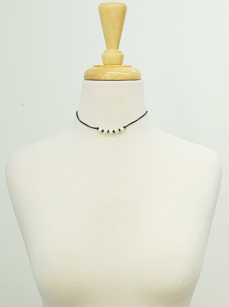 Five Freshwater Pearls Leatherette Choker Necklace