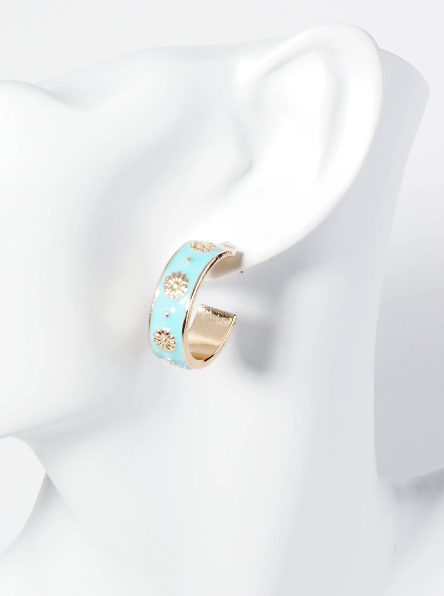 Floral Pattern 23mm Enamel Open Hoop Earrings