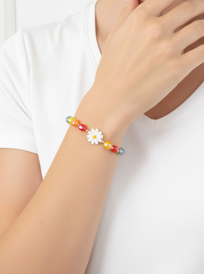Floral Stretch Resin Pearl Beaded Bracelet