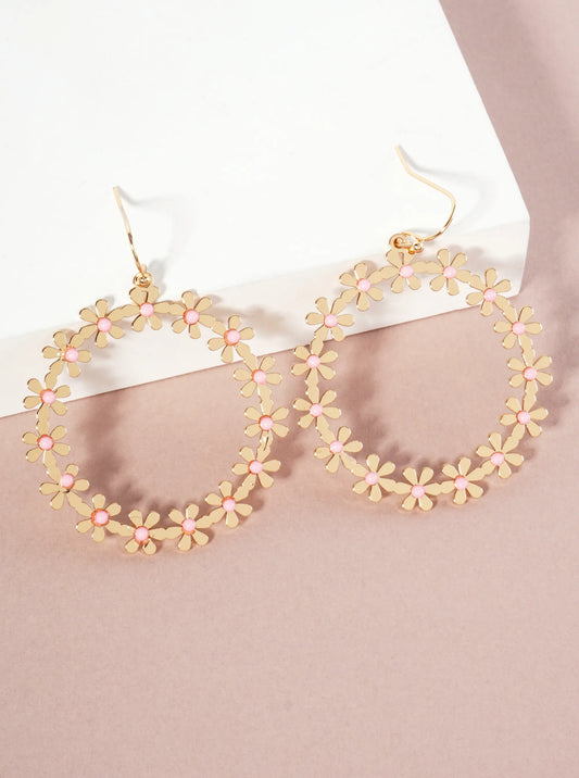 Flower Circle Drop Dangle Earrings