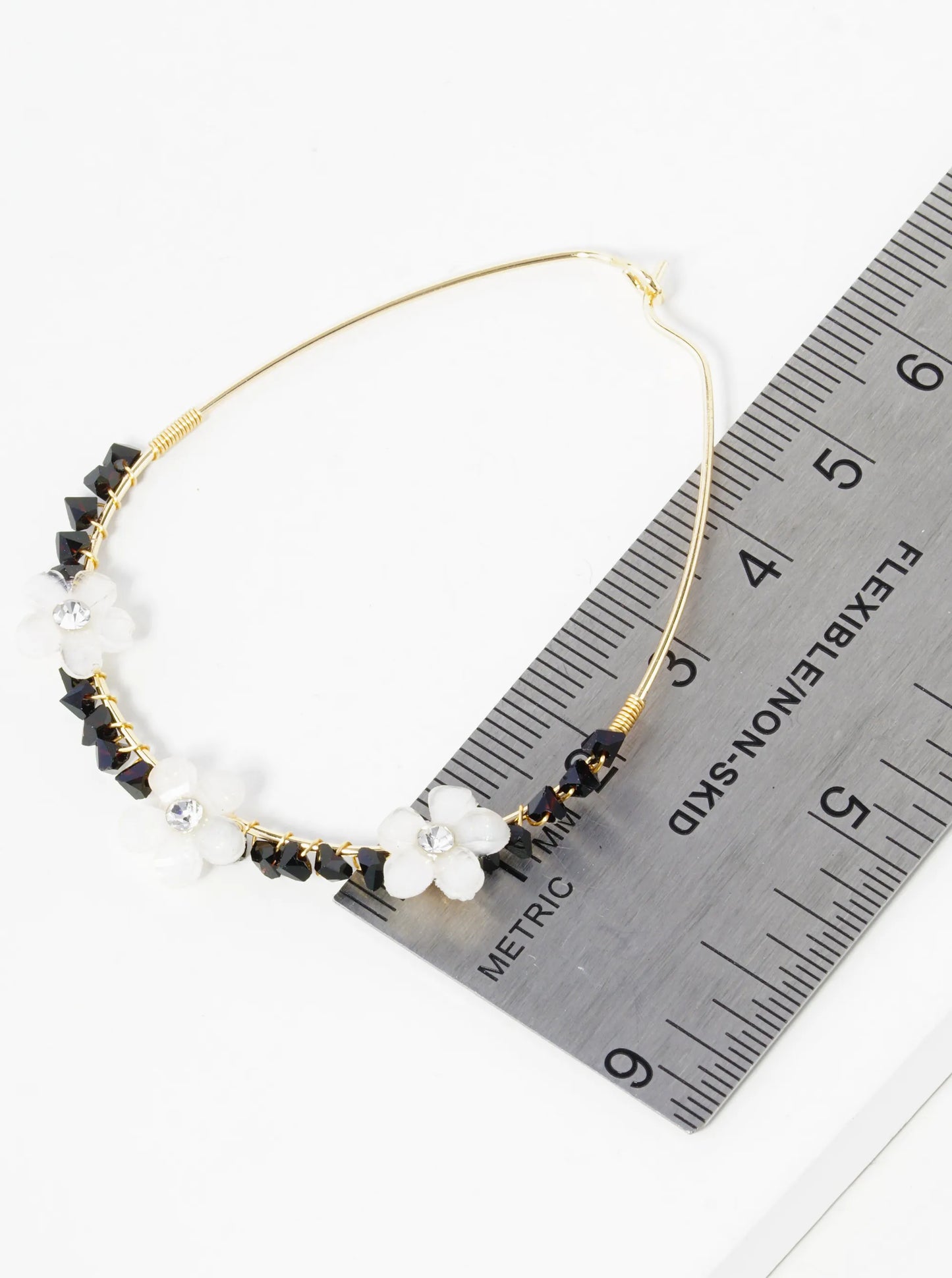 Flower Glass Beads Wired Teardrop 55mm Hoop Earrings