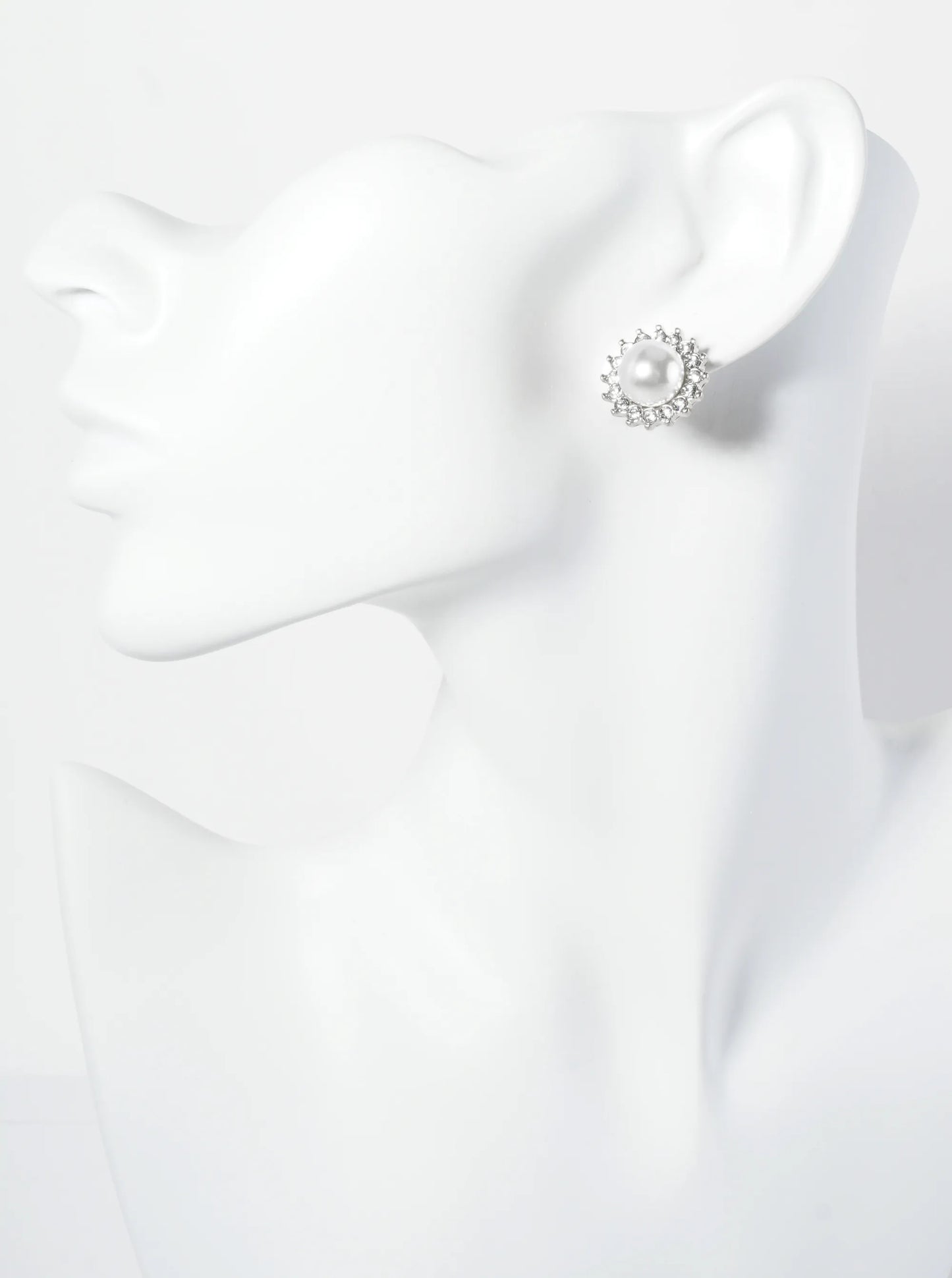 Flower Inspired Crystal Pave 9mm Pearl Stud Earrings