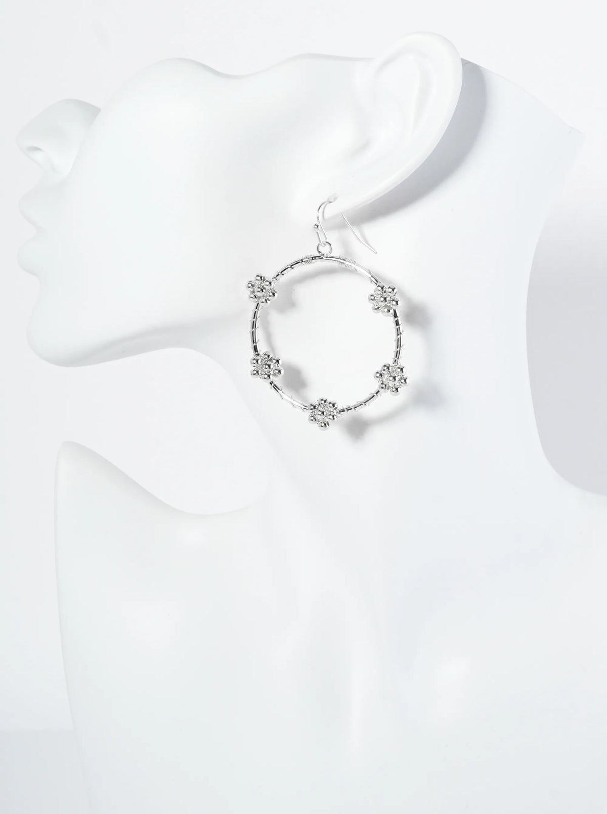 Flower Motif Metallic Beads Wire Wrapped Circle Drop Earrings