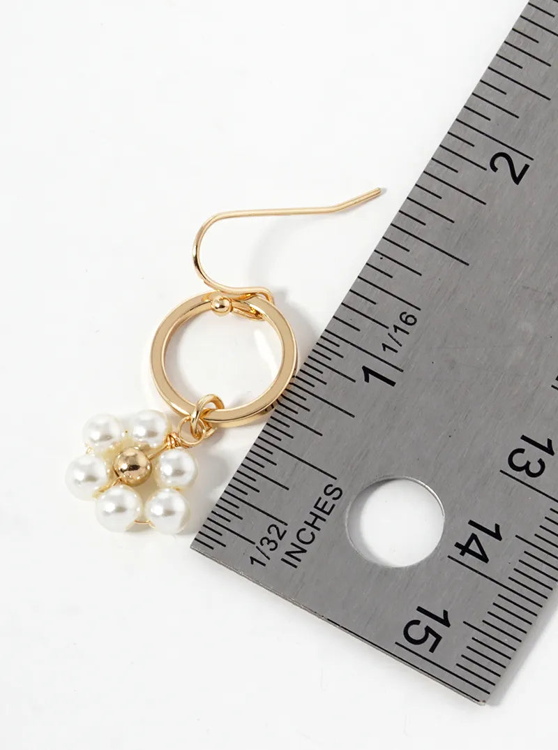 Flower Shape Pearl Beads Drop Dangle Earrings