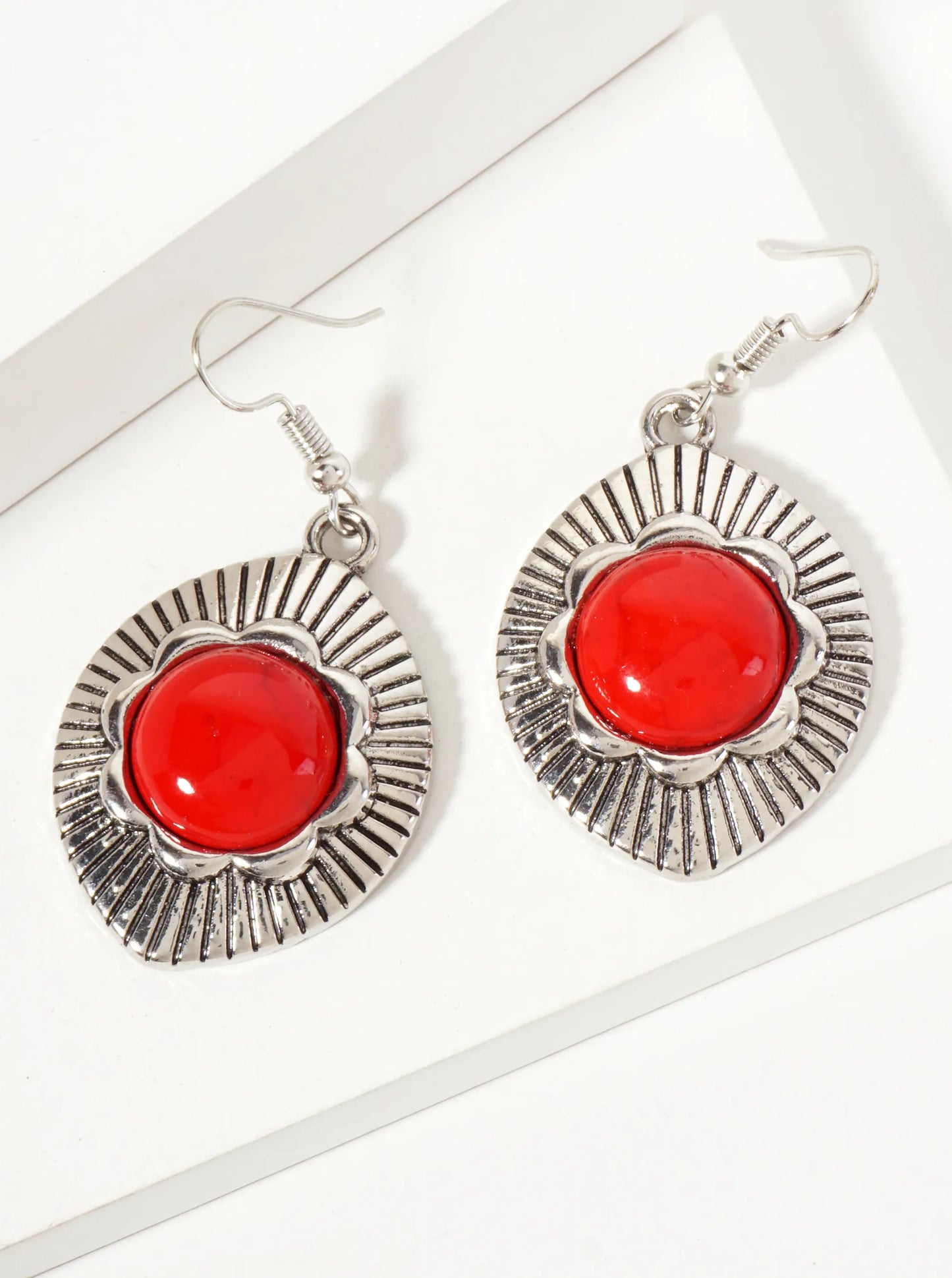 Flower-Shaped 14mm Semi-Precious Natural-Stone Textured Marquise Drop Earrings