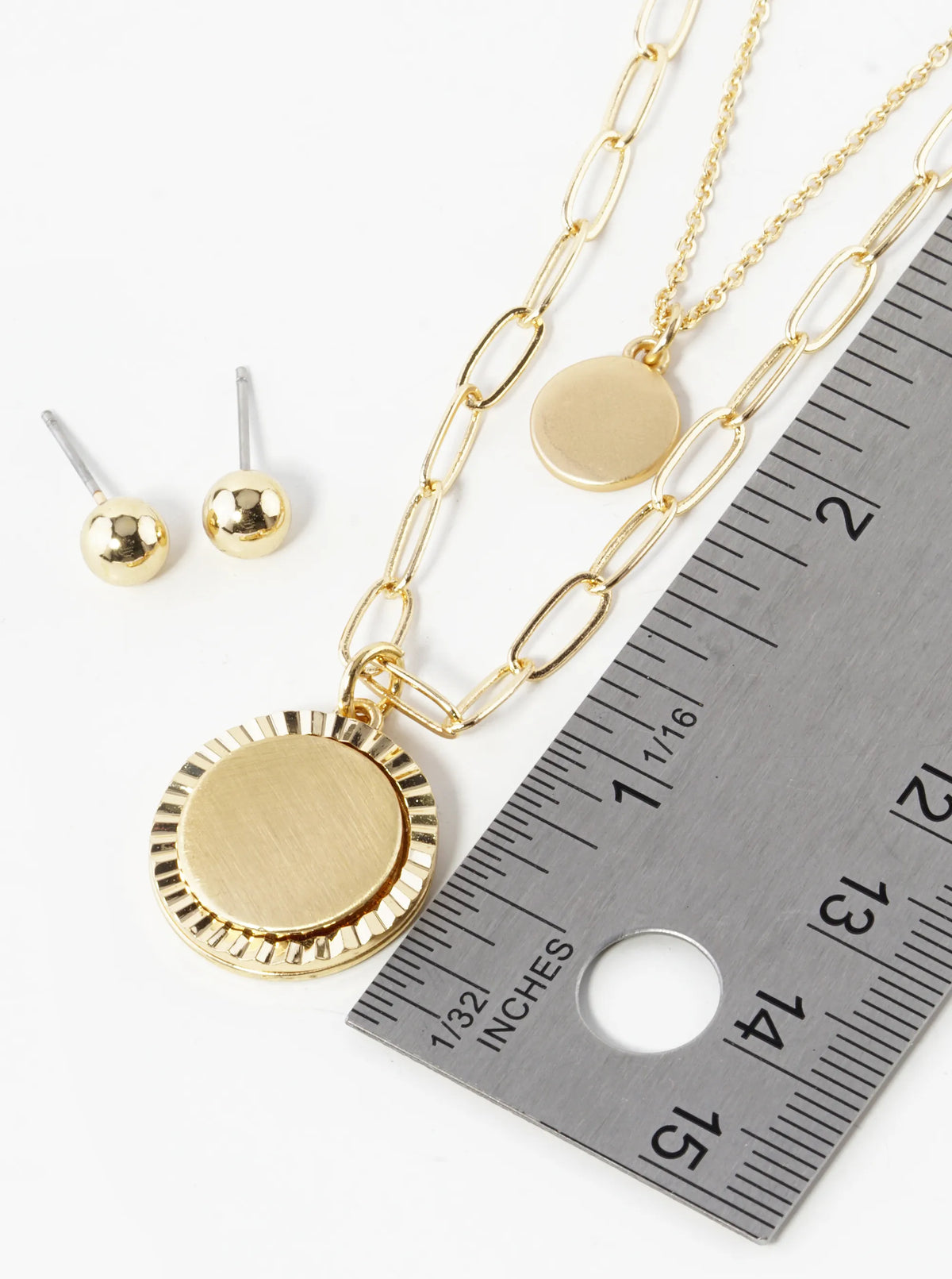 Fluted Disc Pendant Double Layered Necklace