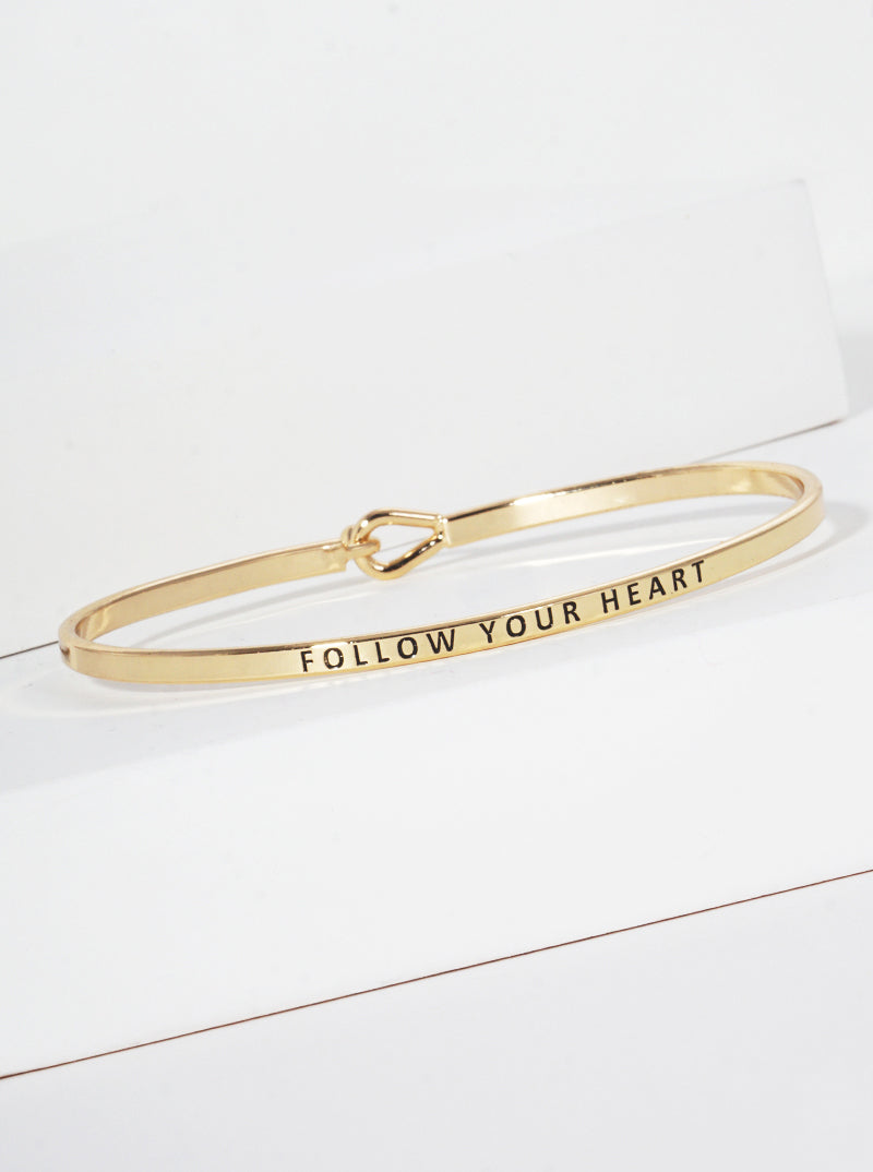 Follow Your Heart Engraved Inspirational Bangle Bracelet