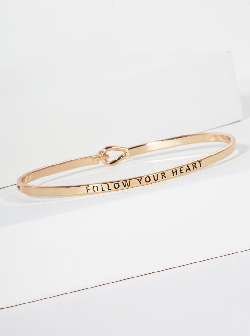 Follow Your Heart Engraved Inspirational Bangle Bracelet