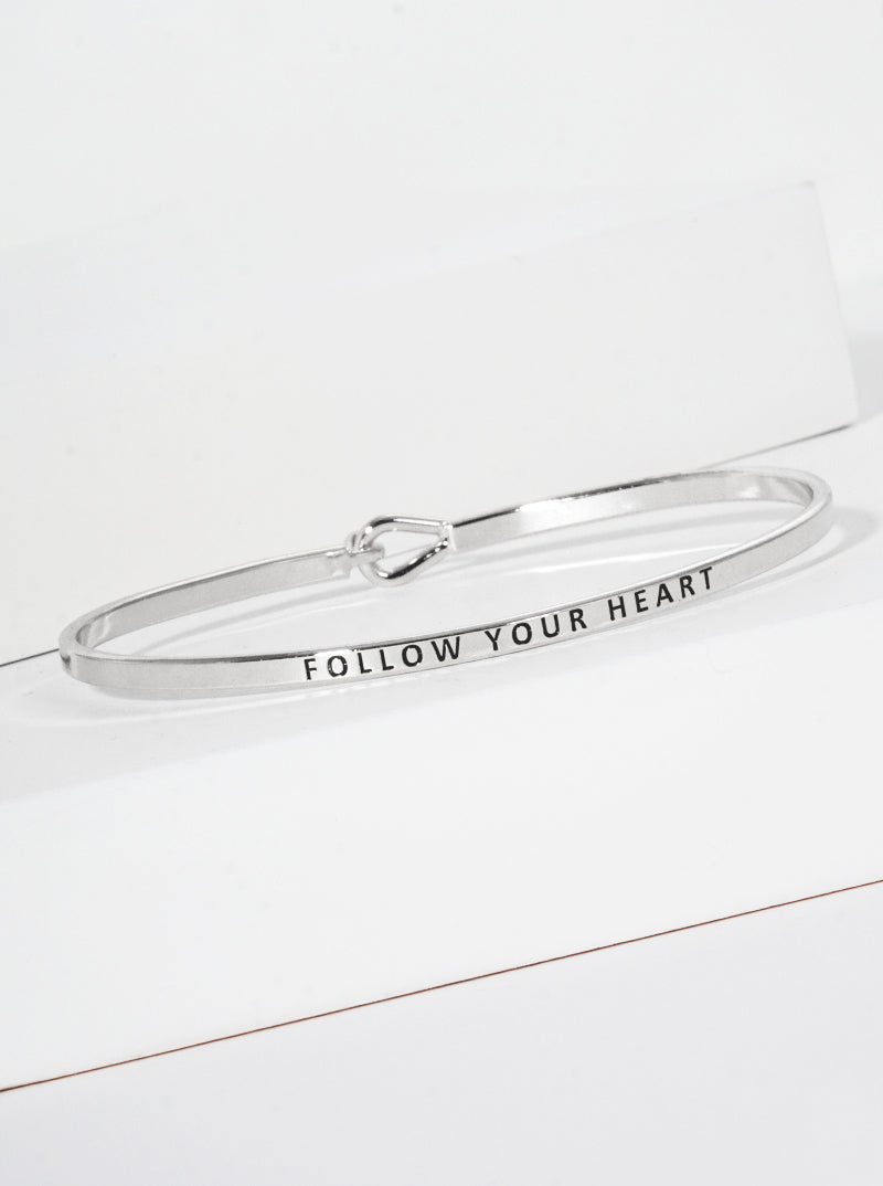 Follow Your Heart Engraved Inspirational Bangle Bracelet