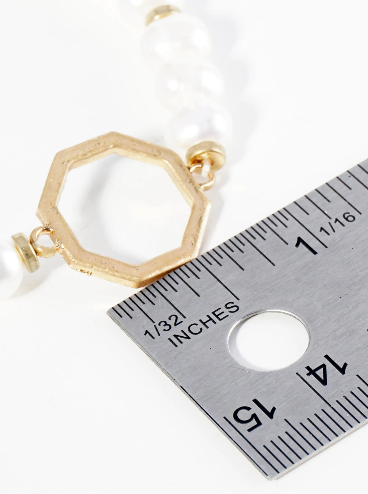 Freshwater Pearl Stretch Bracelet With Metal Octagon Accent