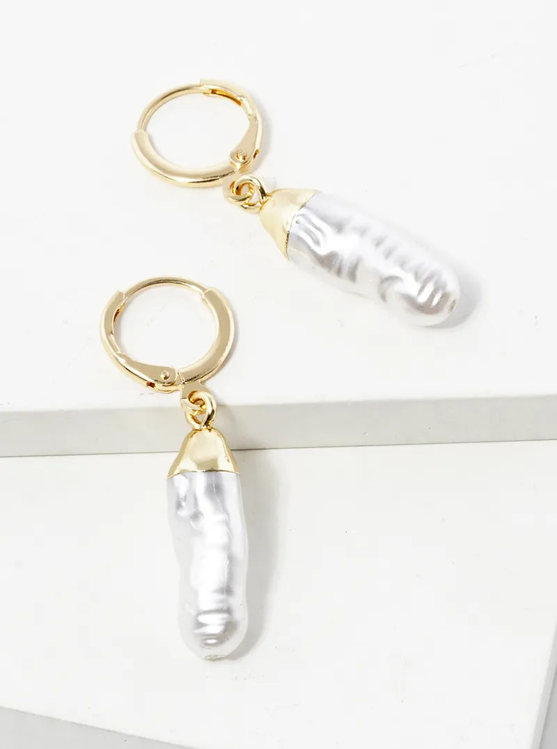 Freshwater Pearl Drop 10mm Huggie Hoop Earrings