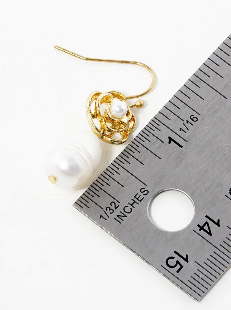 Freshwater Pearl Drop Flower Dangle Drop Earrings